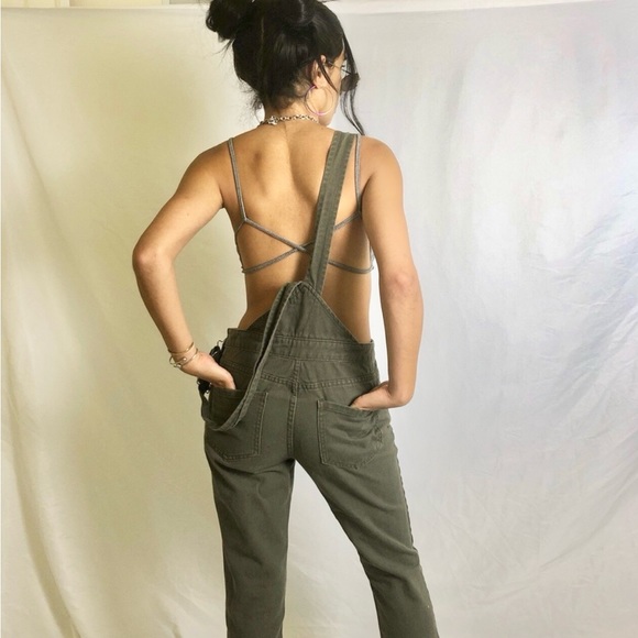 Forever 21 Olive Army, green overalls, size small - Picture 2 of 6